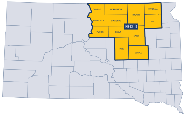 south dakota counties map of NECOG service area